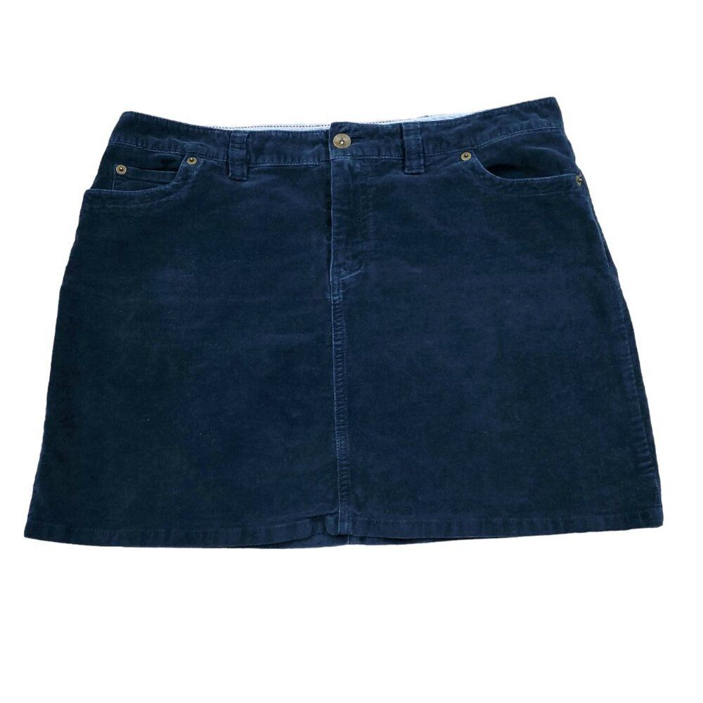 Vineyard Vines Navy Blue Corduroy Mini Skirt Stretch Size 12 Pockets Whale Logo